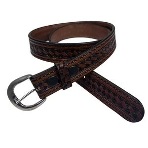 C.L. Embossed Brown Leather Belt Size 40